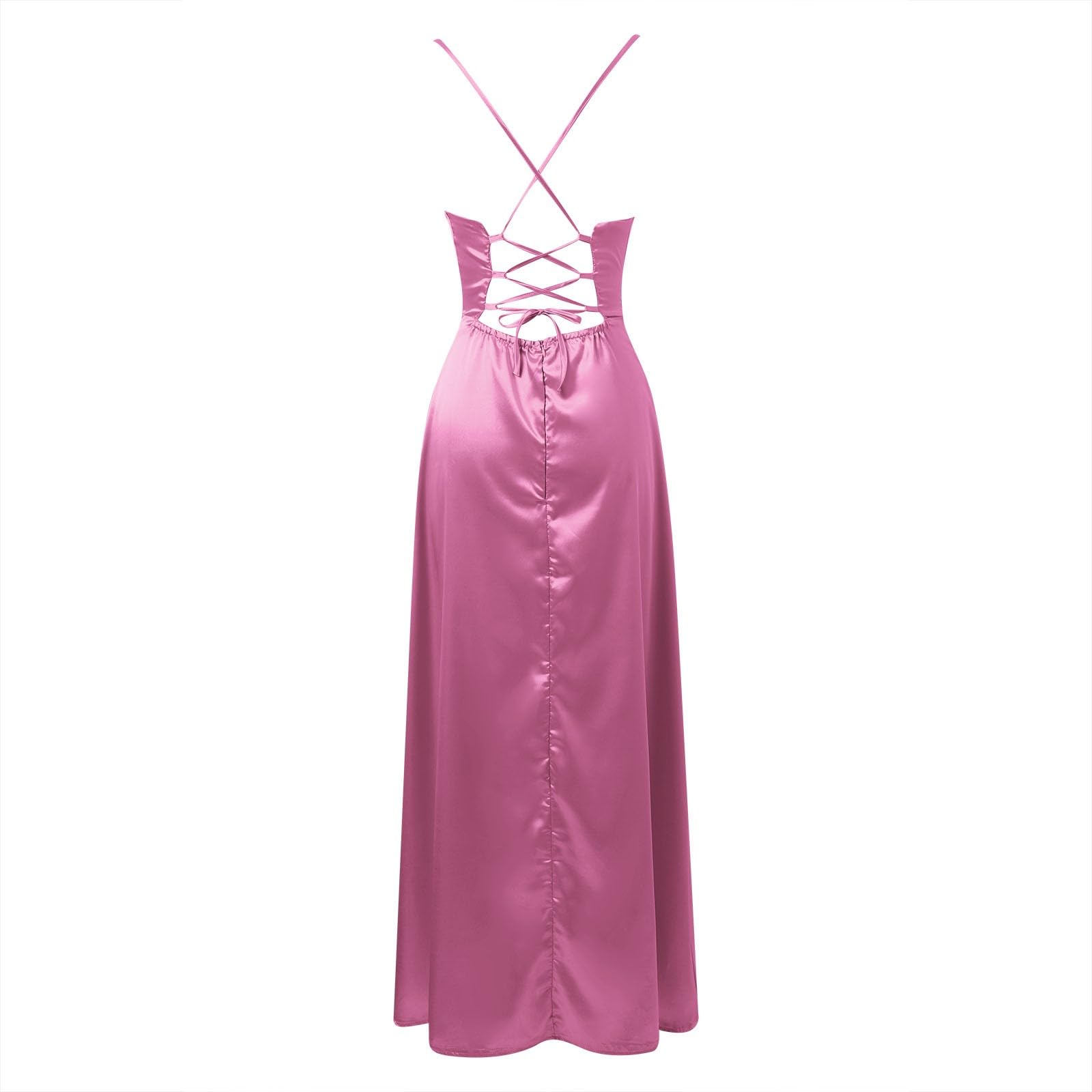 Generico Abito da Cerimonia Donna Vestito Dresses Matrimonio Abito da Donna in Raso con Spalline Sottili Vestiti con Spacco Elegante Sottile Vestito Festa Lungo Vestiti Partito Banchetto
