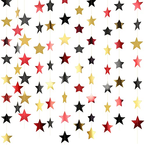 Image of Patelai Glitter Star Garland Banner 2026 Party Decor 130 Feet Star Hanging Streamers Twinkle Backdrop for Classroom Birthday Graduation Wedding Supplies(Red, Black, Gold)