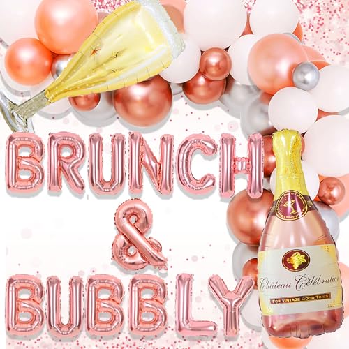 LaVenty 45 PCS Brunch & Bubbly Decoration - Bridal Shower Sign Banner & Floral Decoration