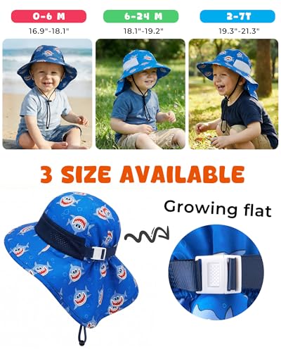 Image of Toddler Baby Sun Hat Kids Summer Beach Essentials Adjustable Beach Hats with Bucket Wide Brim for Boys Girls Age 0-14 Years