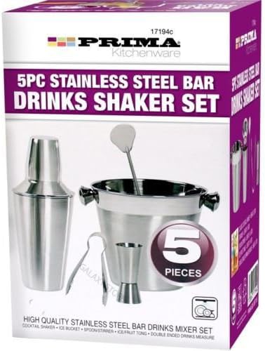 5PC COCKTAIL SET SHAKER BAR MIXER STAINLESS STEEL KIT DRINKS ICE BUCKET HOME