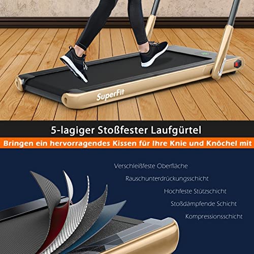 COSTWAY 2-in-1 loopband met app en afstandsbediening, bluetooth, 1-12 km/u, led-display, mobiele telefoonhouder, inklapbaar, tot 120 kg belastbaar (goud) - Afbeelding 4