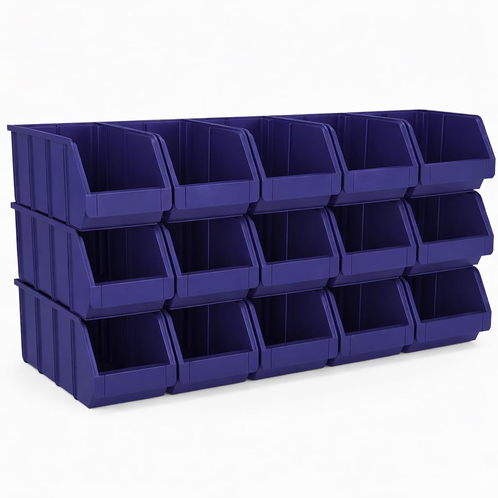 HMH 15x Stapelboxen Größe L Werkstatt Garage Keller Sichtlagerboxen 335x209x152mm Lagerboxen BLAU Sichtlagerkästen Kleinteile Aufbewahrung