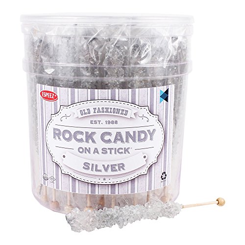 Extra Large Rock Candy Sticks: 48 Silver Rock Candy Sticks - Original Flavor - Individually Wrapped for Party Favors, Candy Buffet, Showers, Receptions, Old Fashioned Espeez Bulk Candy on a Stick
