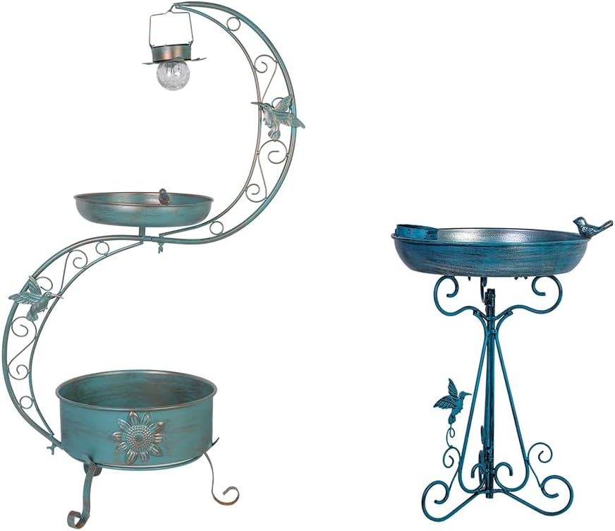 DREAMSOUL 36" Bird Bath with Flower Planter Pedestal + 12 inch Blue Bird Bath with Stand for Outdoors, for Garden Yard Patio Lawn Decor