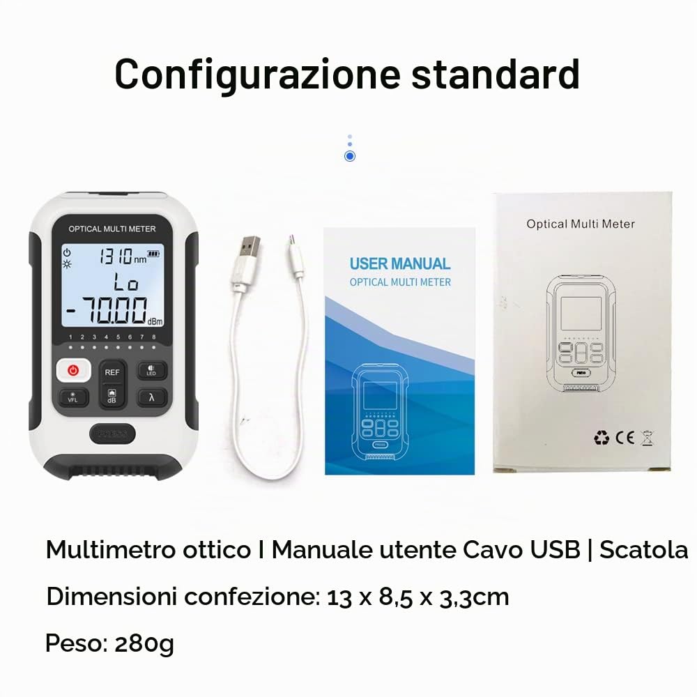 TM570 Misuratore di Potenza 3 in 1 Alimentato da Batteria Ricaricabile, Power Meter Fibra Ottica con Localizzatore di guasti visivi VFL e Inseguitore di Cavi RJ45