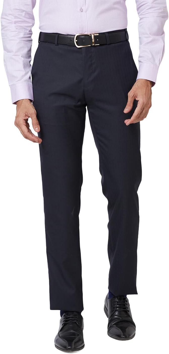 Men Slim Fit Checks Pattern Poly Viscose Blend Pleatless Formal Trouser