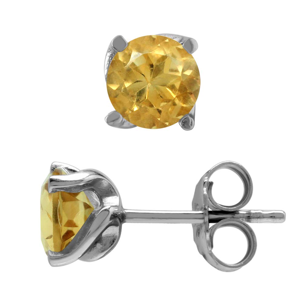 Silvershake 6MM Round Shape Birthstone Gemstones White Gold Plated or Yellow Gold Plated 925 Sterling Silver Business Attire Minimalist Stud Earrings for Women or Teens