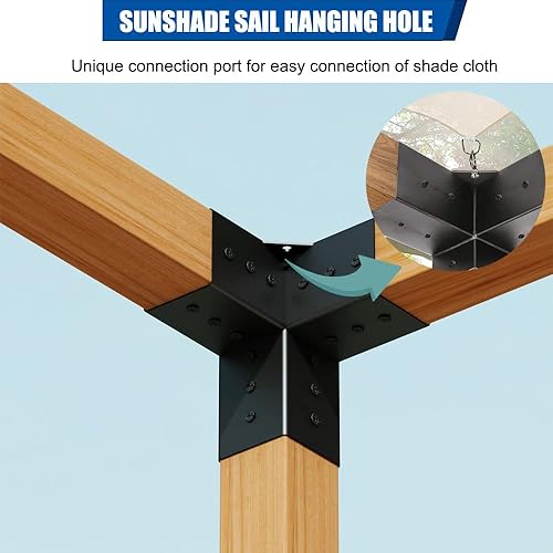 Miniatura 2 de Kit de pérgola, soportes de pérgola de ángulo recto de 3 vías, paquete de 4 soportes de madera elevados con tornillos para madera de 4 x 4 (real 3.5