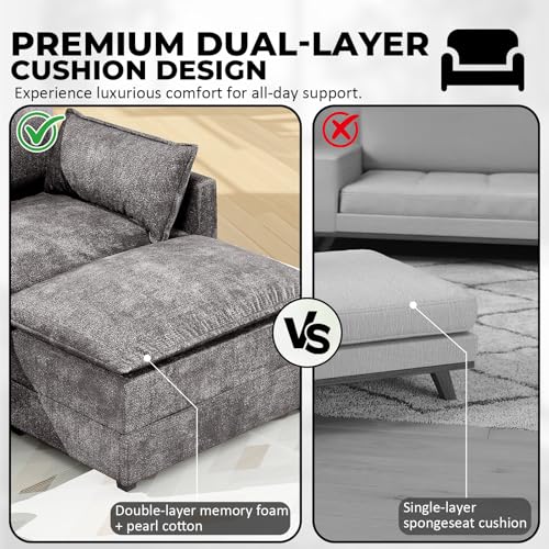 Image of LEVELEVE 112.5 inch U-Shape Modular Sofa with 2 Ottomans, Deep Seat Cloud Convertible Sleeper, 2 Arm Pillows, Cozy Upholstered Furniture for Living Room Apartment, Dark Grey