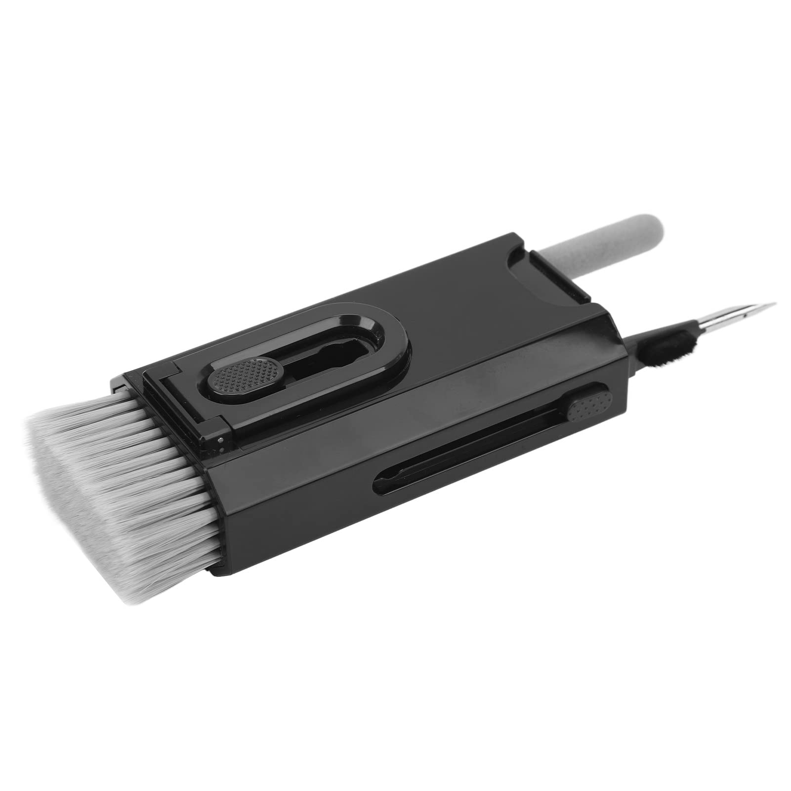 Tablet Cleaner Brush, Detachable Hook and Hoop 8 in 1 Headset Cleaning Brush Built in Key Puller Convenient One Piece Push Pull Tool Versatile for Earphone (Black)