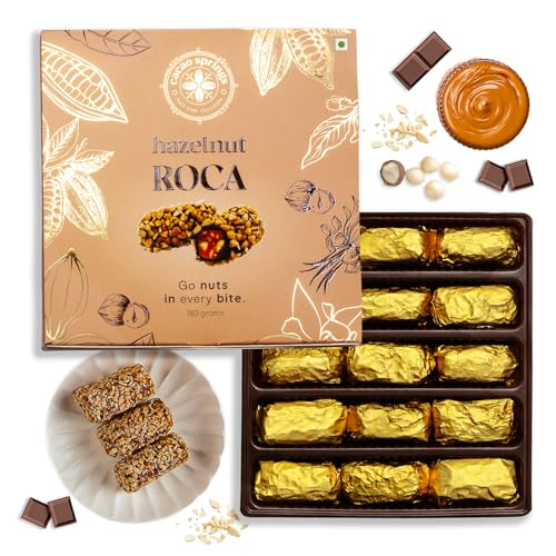 Image of Cacao Springs Premium Hazelnut Roca Chocolates for Healthier Snacking, Premium Choco & Nut Delicacy Treats, Premium Gift Hamper for Christmas Gifts, 15 Pieces in Each Box, 1 Box, 180gm