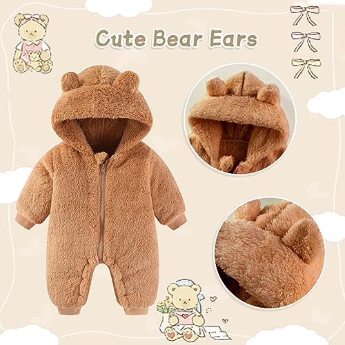 UVIPC Baby Newborn Bear Outfit Fleece Snowsuit Winter Clothes Hooded Jumpsuit Romper for Baby boy girl