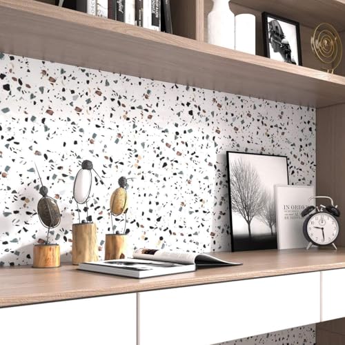 Image of ELTON Granite Self Adhesive Waterproof Contact Film Wallpaper for Countertops Cupboard Door, Almirah, Fridge, Tabletop, Wall, Floor (EL2222, Glossy White Spotted Granite, 16X60 INCH)