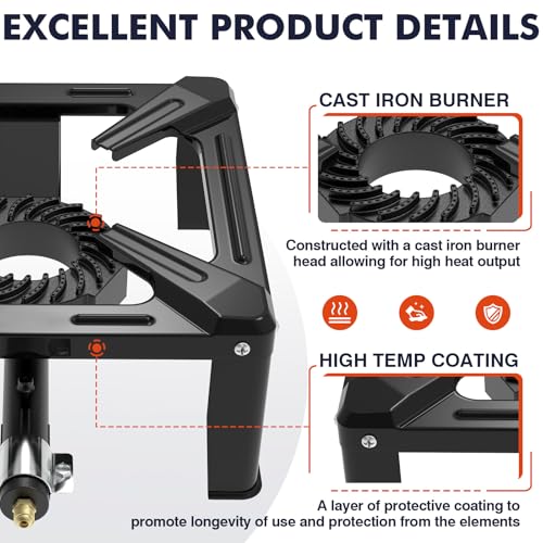 Image of Llamaviva Portable Propane Camping Stove - Single Burner Outdoor Gas Stove for Wok Cooking, Seafood Boil & Tailgating, Heavy Duty Steel Propane Burner with 4ft Hose, Estufas de Gas, Portable Stove