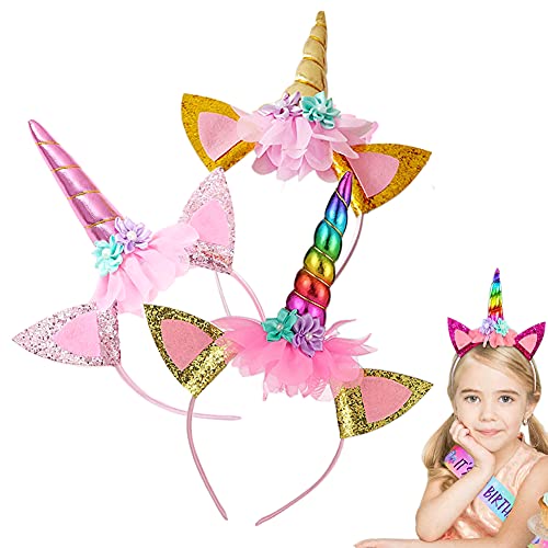 3 Cintas para el Pelo de Unicornio para niños, Diadema de Unicornio, Cintas para el Pelo de...