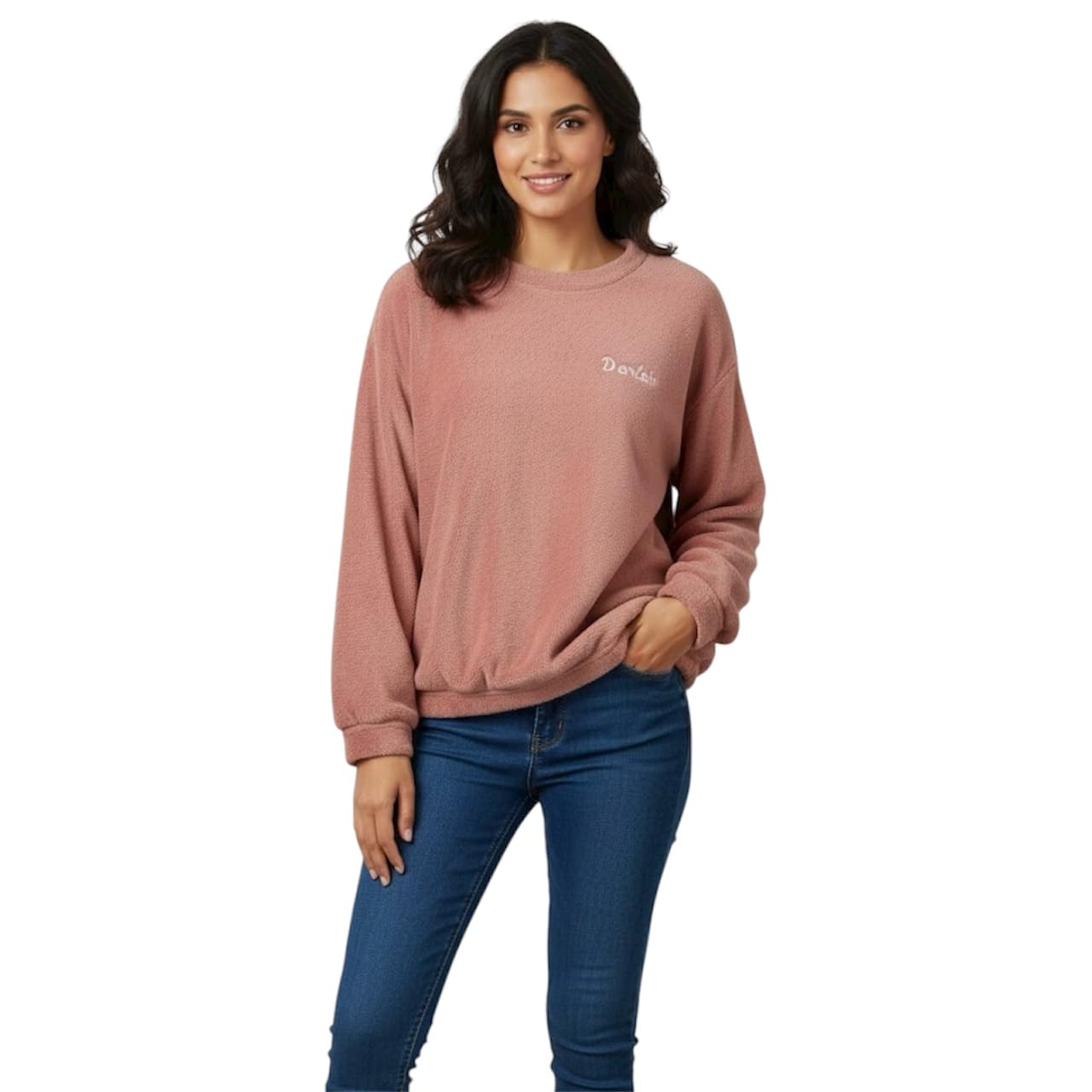 Women's Fleece Print Upper Top Black Pink Soft Winter Warm Button Down Medium Nightwear Lounge-image-43