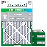 Filterbuy 18x20x4 Air Filter MERV 8 Dust Defense (3-Pack), Pleated HVAC AC Furnace Air Filters Replacement (Actual Size: 17.50 x 19.50 x 3.63 Inches)