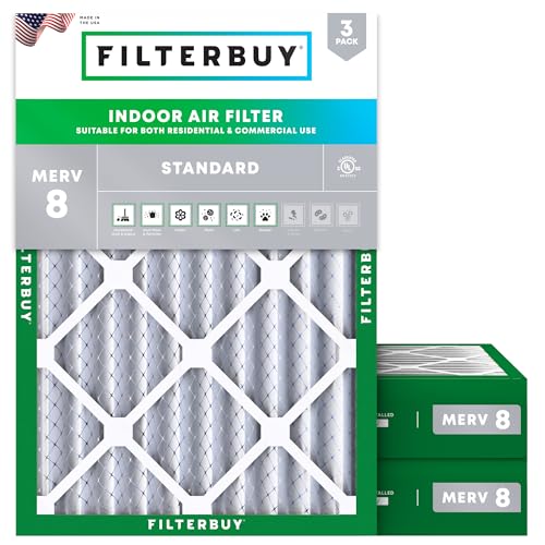 Filterbuy 18x24x4 Air Filter MERV 8 Essential Dust & Allergy Defense (3-Pack), Electrostatic Pleated HVAC AC Furnace Filters Replacement, Made in USA (Actual Size: 17.50 x 23.38 x 3.63)