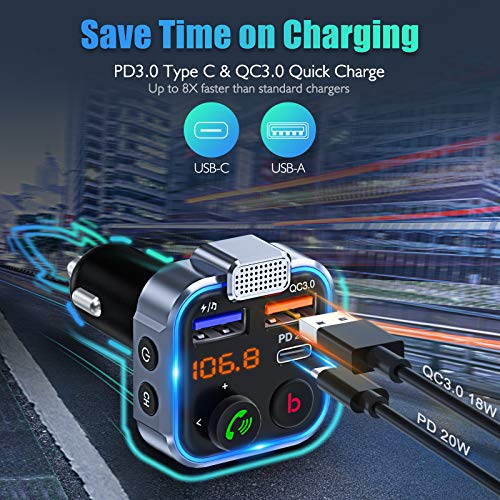 Lencent 613310829737 Fm Transmitter In-Car Adapter,Type-C Pd 20W+ Qc3.0 Fast Usb Charger, Wireless Bluetooth 5.0 Radio Car Kit,Hands Free Calling, Mp3 Player Receiver Hi Fi Bass Support U Disk thumb #2
