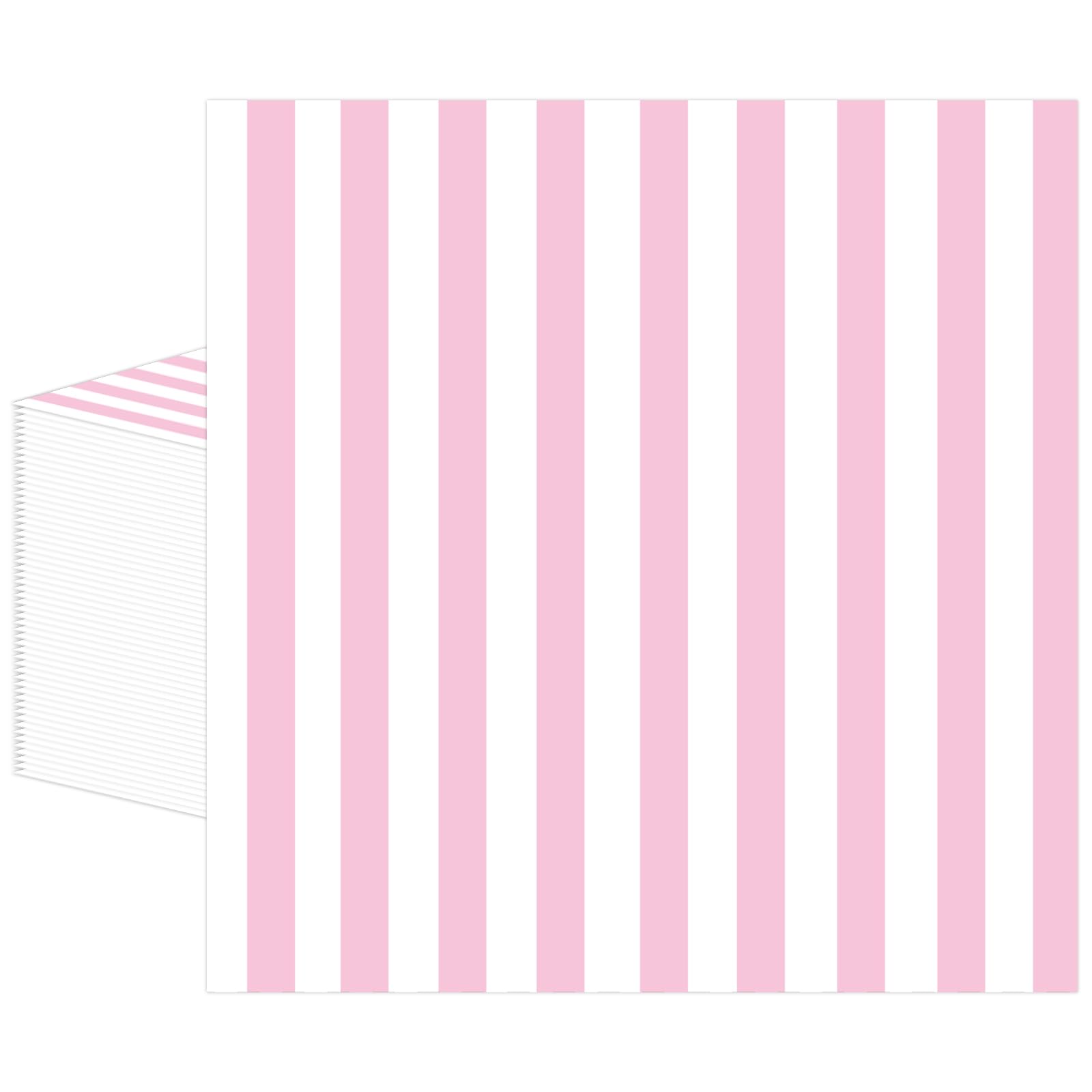 50PCS Blue Striped Paper Napkins 33x33cm, Blueand White Party Serviettes Beverage Dessert Luncheon Dinner Napkins for Picnic Happy Birthday Wedding Party Supplies (Pink)