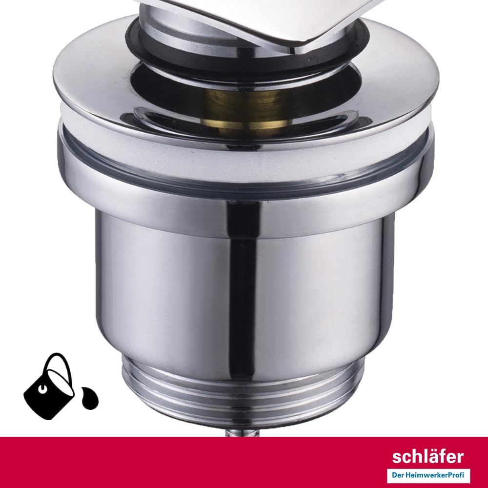 Schläfer 4051200 Piletta Click Clack Quadrata 1 1/4 Ottone, Scarico edl Lavabo e Bidet con Tappo Quadro Cromo Lucido Universale Bagno Moderno Chiusura a Pressione