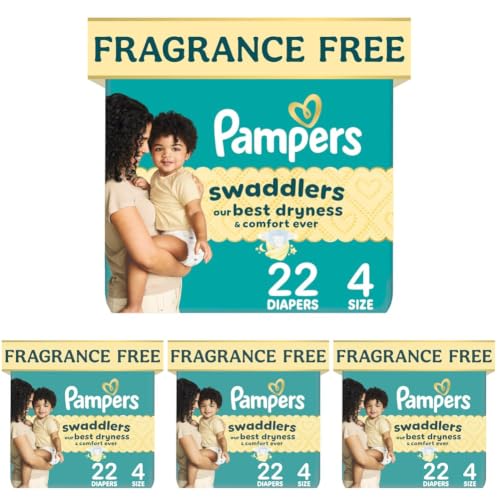 Image of Pampers Swaddlers Diapers, Size S4 (15-34 lbs), 22 Count, Absorbent, Keeps Baby Dry and Comfortable, Pediatrician Recommended Skin Safe Disposable Baby Diaper (Pack of 4)