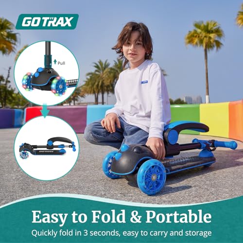 Image of Gotrax KS3 Pro Folding Kick Scooter for Kids, One Key Removable Seat & 3 Extra Wide PU Light-Up Wheels and Anti-Slip Deck, Adjustable Height Handlebar and Lean-to-Steer Scooter for Children Aged 2-8