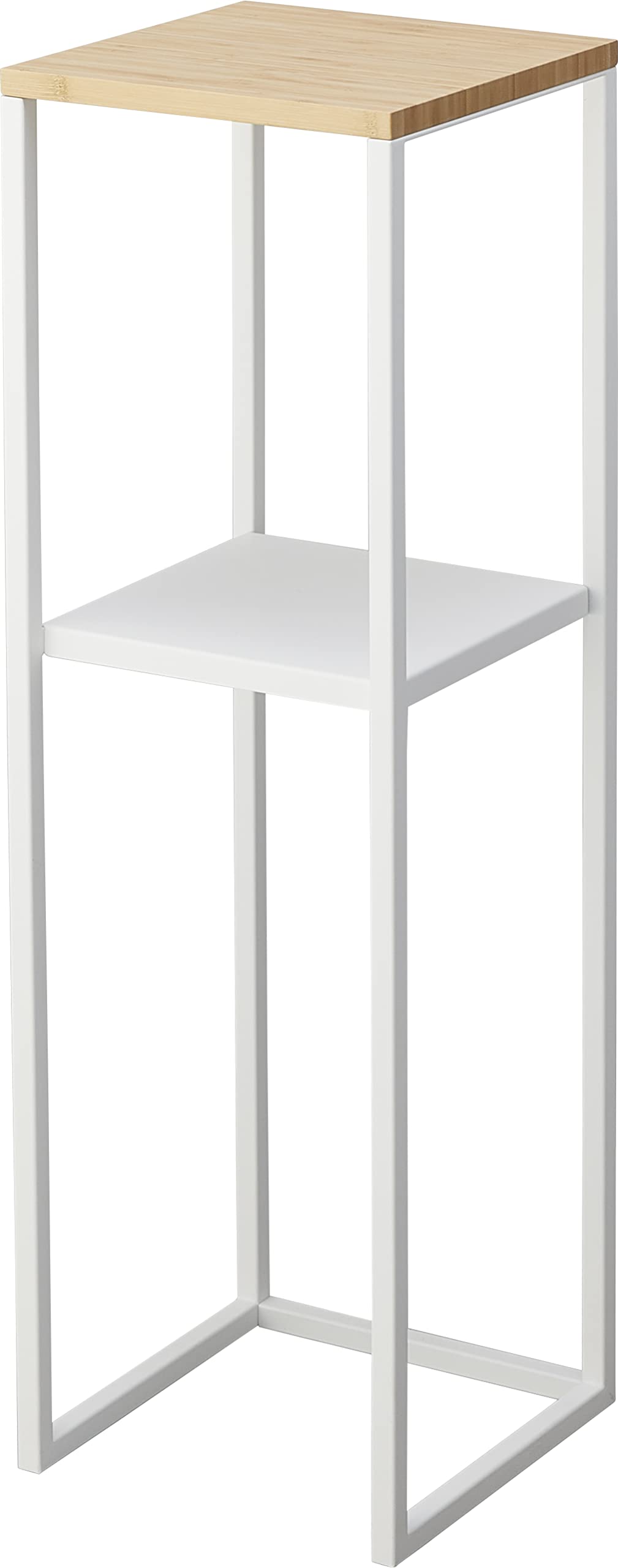 YAMAZAKI 5983 Tower 2~Tiered Shelf with Wooden Top, White, Steel/Bamboo, 25 x 25 x 80 cm