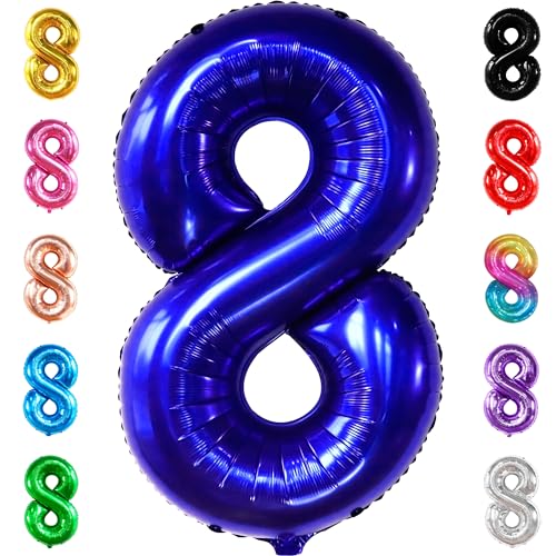 Image of KatchOn Navy Blue Number 8 Balloon 40 Inch, 8th Birthday Decorations Boy