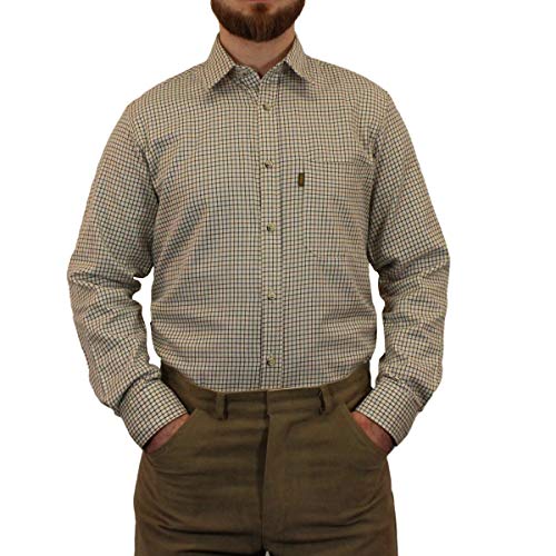 GAME Mens Tattersall Shirt - Brown/Green Large Brown