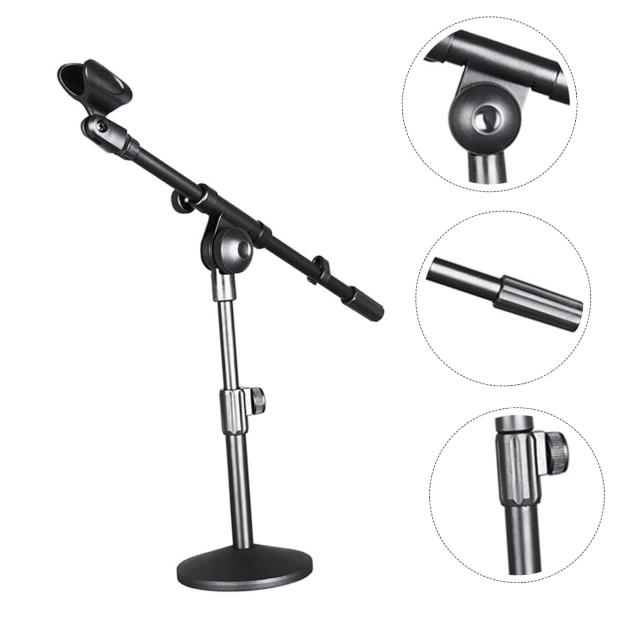 BESTonZON Soporte de Micrófono de Mesa Brazo de Micrófono Articulado, Altura Ajustable, Base Redonda de Hierro, para Casa y Escenario
