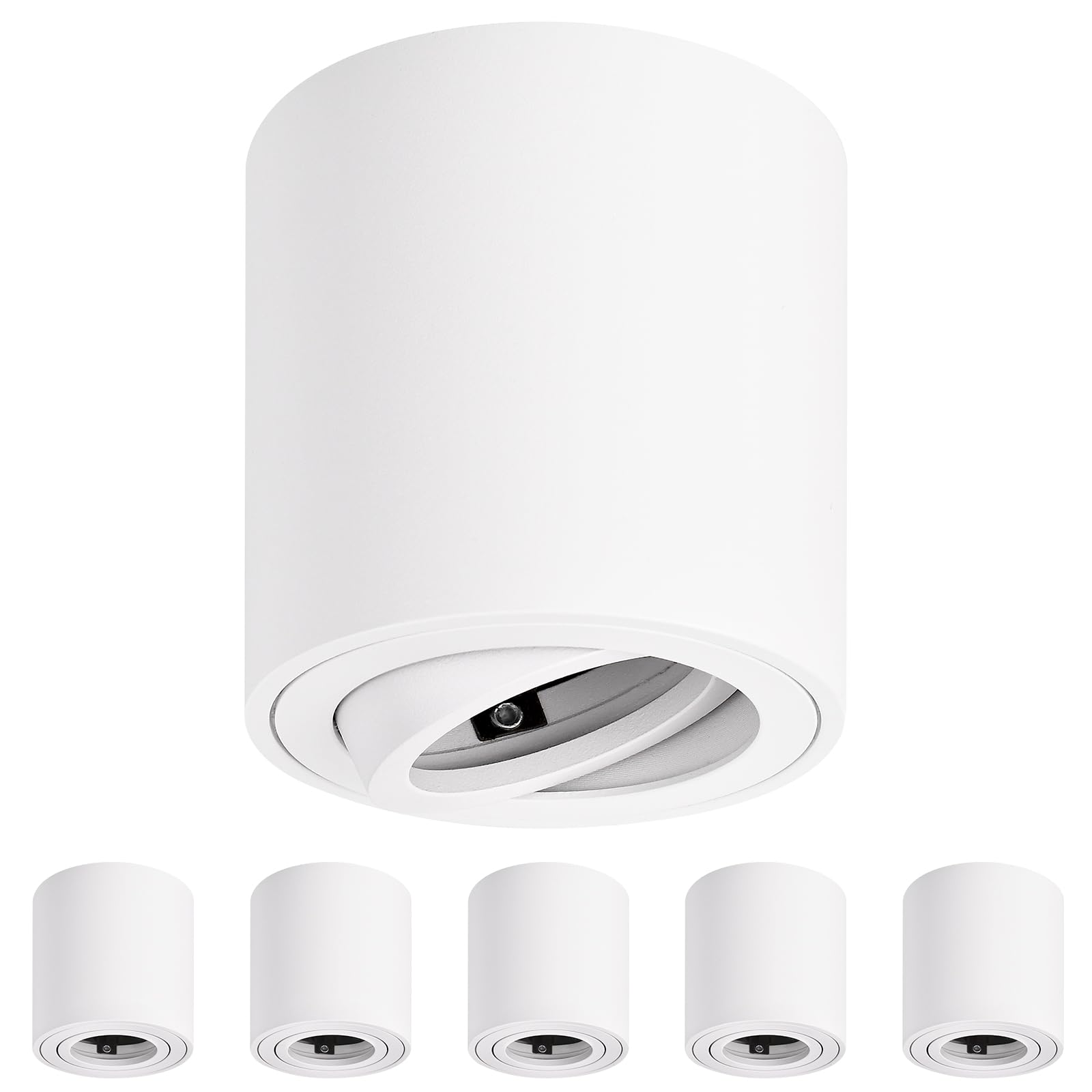 GeyouLux GU10 Surface Mounted Spotlights White, Ø80x84mm Round Ceiling Spot Lights, 30° Adjustable, 230V Downlights with GU10 Holder, Aluminium Ceiling Spots, Bulbs Not Included, 6 Pack