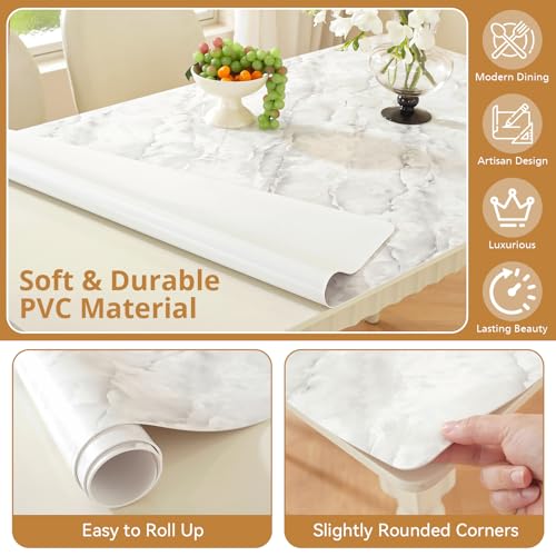 Image of LovePads Marble-Look Table Protector, Waterproof PVC Desk Mat for Desktop, Oil-Proof Marble Pattern Table Cover for Dining Room, Non-Slip Surface Guard for Countertop, Nightstand, 36x60 Inch