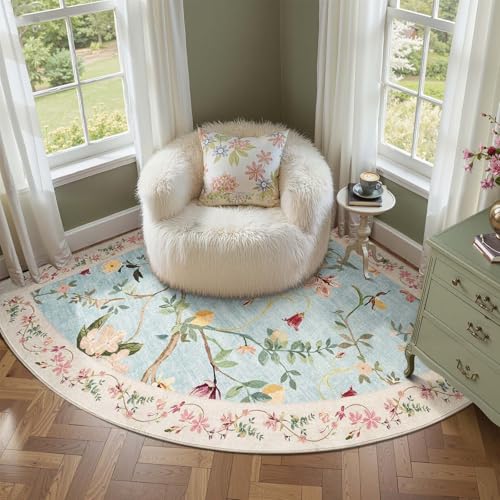 jinchan Floraison Floral Rug for 5FT Radius Corner Washable Sector
