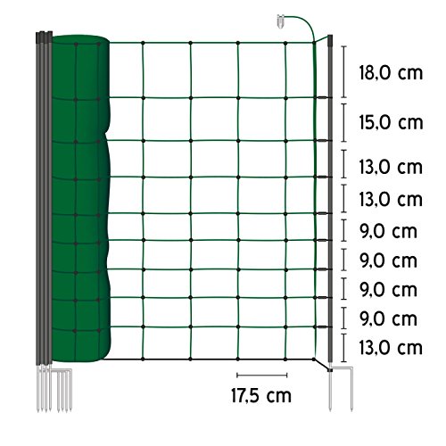 VOSS.farming 50m Elektrozaun - Netz, tannengrün, 108cm, 20 Pfähle stabil grün Agility