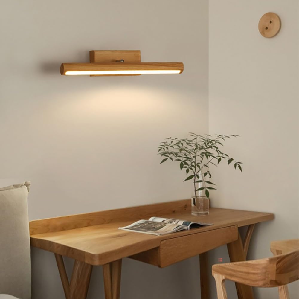 Nowoczesne Lampy Lustro Łazienkowe z Drewna, Oświetlenie nad Lustrem Minimalistyczne Lampy Ścienna Łazienka do Makijażu(Wood,60cm/23.62in)