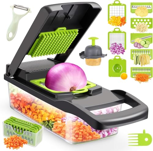 Consejos para Comprar Nicer dicer magic cube mexico Top 10. 49 Cortador de Verduras, Todo 12 en 1 Picador Rallador de Verduras Multifuncional con Contenedor, Pelador, 6 Cuchillas de Acero Inoxidable, Rayadores de Mandolina de Cocina para Papas...
