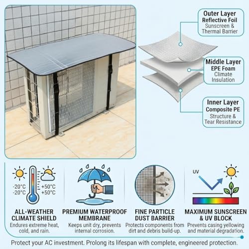 Image of GoKoo Premium Split AC Outdoor Unit Cover - Heavy-Duty Weatherproof & Heat-Insulated Shield for Sun, Rain, Dust & Snow - Boosts Energy Efficiency & Extends AC Life (2 ton)