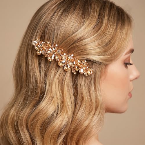 Pinza para cabello con cristales dorados decorativos miniatura 6
