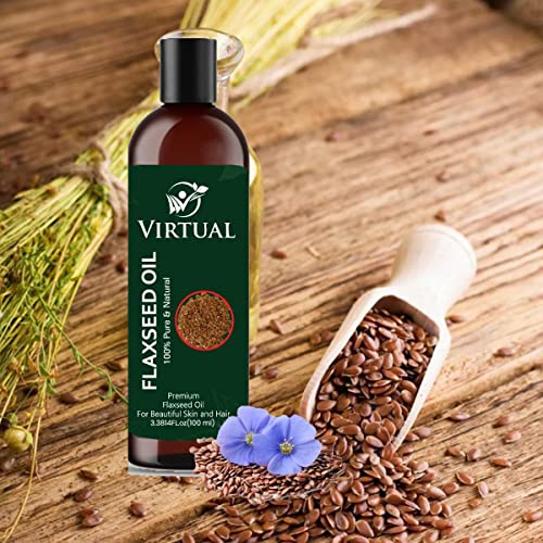 Image of VIRTUAL 100% Pure Flaxseed Oil For Hair, Skin Care & Cold Pressed Natural Oil for Multipurpose Use (100ml)