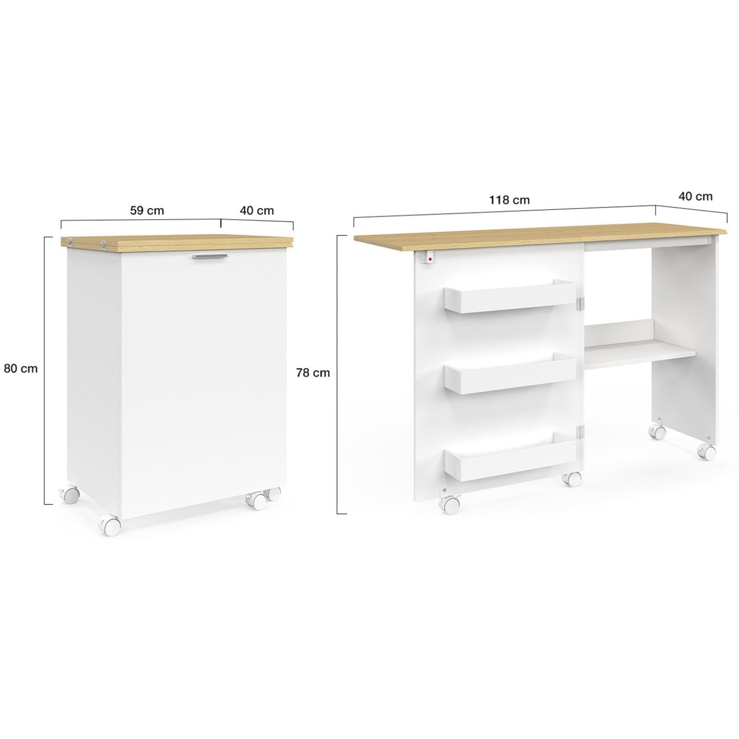 IDMarket - Mesa de costura plegable sobre ruedas Armario para máquinas de coser con 4 estantes