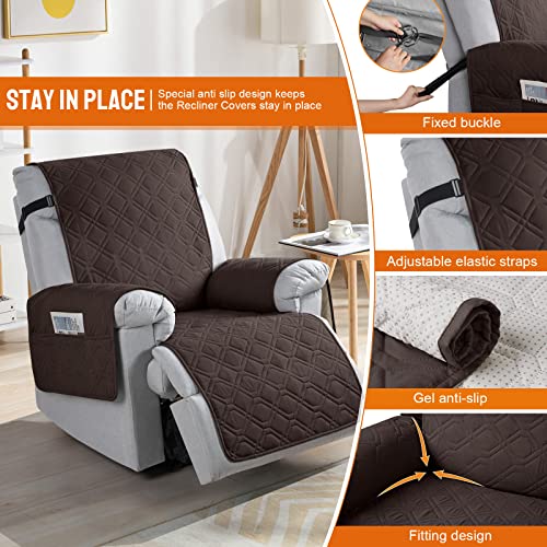 Vansofy 100% Waterproof Recliner Chair Covers, Recliner Cover Non-Slip Dog Chair Cover Furniture Protector Washable Slipcover With Pocket, Elastic Straps For Pets, Dogs(Chocolate, 23.6") #TOP2