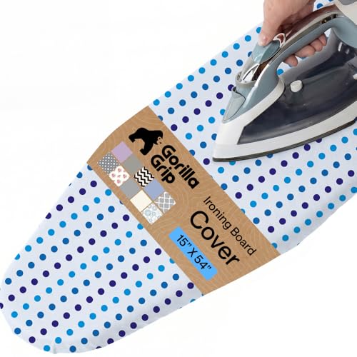 Image of Gorilla Grip Reflective Silicone Ironing Board Cover, 15x54 Inch, Hook and Loop Fastener Straps, Large and Standard Boards, Pads Resist Scorching and Staining, Elastic Edge, Thick Padding, Blue Dots