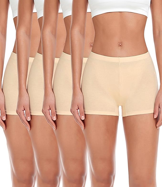 Women's Seamless Boyshort Panties, 95% Nylon 5% Spandex, 4-Pack, Beige-image-31