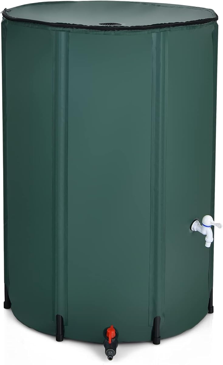 Goplus 100 Gallon Collapsible Rain Barrel, Portable Rain Barrels to Collect Rainwater from Gutter, Rainwater Collection System, Water Storage Tank Catcher Container with Filter Spigot Overflow Kit