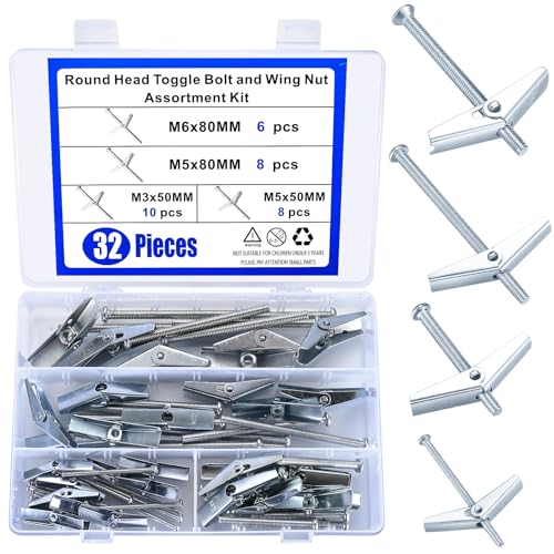 Kippdübel und Trockenbau Schrauben Set 32 Stück M3/M5/M6 Knebelschraube und Flügelmutter Trockenbau Anker Hohlwand Schmetterling Gefederte Flügel für Hängen Gegenstände