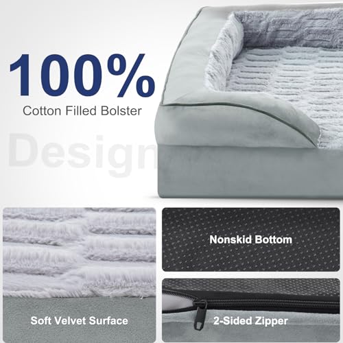 Image of FURTIME Orthopedic Dog Bed for Extra Large Dogs - XL Plus Waterproof Dog Sofa Beds, Supportive Foam Pet Couch Bed with Removable Washable Cover, Waterproof Lining and Nonskid Bottom, Light Grey