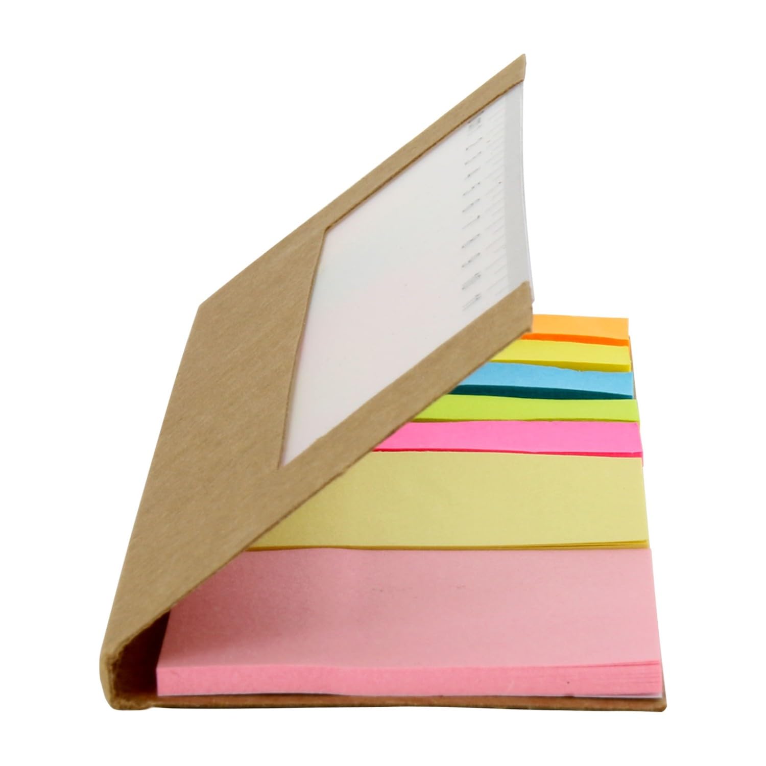 100x Haftnotizen-Set in Kartonhülle mit integriertem Lineal aus Kunststoff Rico | 5x25 Haftstreifen in Pfeilform und 2x25 Klebezettel groß | mehrfarbig | selbstklebend, beschreibbar | Sticky Notes