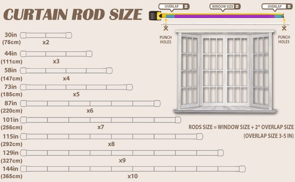 Bastone Per Tenda Doppio Regolabile 76-198cm - In Acciaio Con Staffe, Bianco - Foto 5